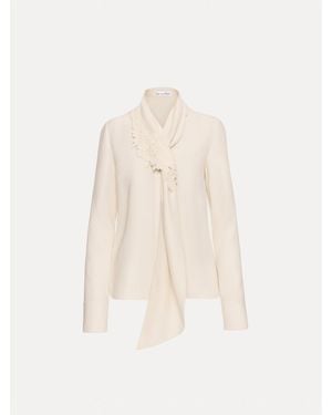 Oscar de la Renta Foxglove Tie-Neck Georgette Blouse - Natural