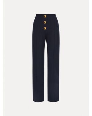 Oscar de la Renta Button-Detailed Wool Pant - Blue