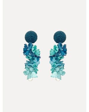 Oscar de la Renta Plexy & Raffia Flower Earrings - Blue