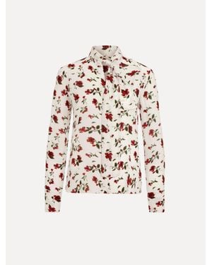 Oscar de la Renta Hibiscus Silk Chiffon Blouse - White