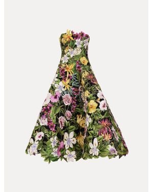 Oscar de la Renta Dominican Mixed-Floral Guipure Gown - White