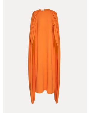 Oscar de la Renta Ruched Shoulder Georgette Caftan - Orange