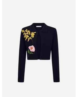 Oscar de la Renta Mixed Botanical Cropped Jacket - Blue