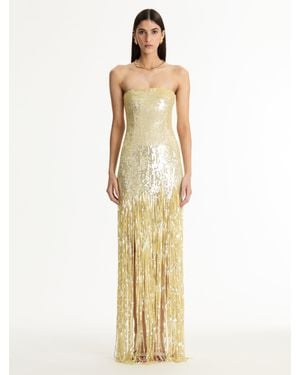 Oscar de la Renta Strapless Sequin Fringe Gown - Metallic