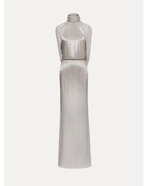 Oscar de la Renta Bugle Bead Lam Draped Gown - White