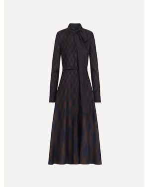 Oscar de la Renta Argyle Silk Twill Tie Neck Dress - Blue