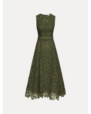 Oscar de la Renta Feather Scroll Guipure Dress - Green