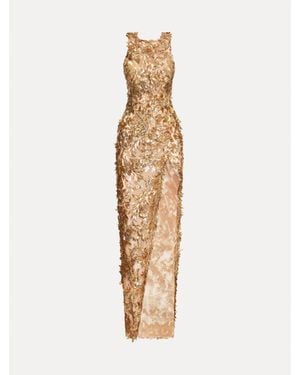 Oscar de la Renta Feather Embroidered Gown - Metallic
