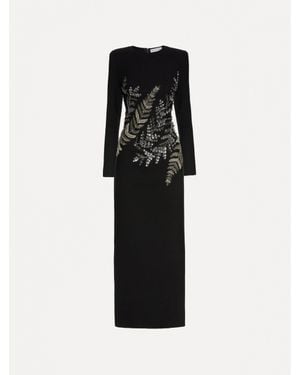 Oscar de la Renta Fern Embroidered Long Sleeve Gown - Black