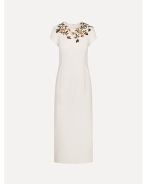 Oscar de la Renta Beaded Floral Embroidered Pencil Dress - White