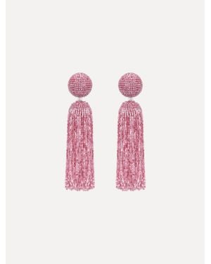 Oscar de la Renta Metallic Beaded Tassel Clip-On Earrings - Pink