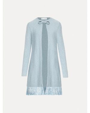 Oscar de la Renta Sequin Tweed Fringe Jacket - Blue
