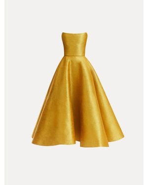 Oscar de la Renta Metallic Threadwork Cocktail Dress - Yellow