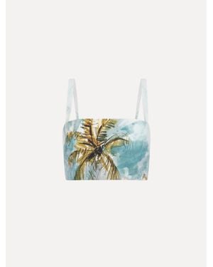 Oscar de la Renta Dominican Landscape Cotton Poplin Cropped Blouse - Blue