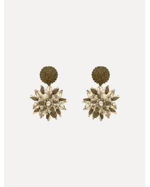 Oscar de la Renta Raffia & Beaded Flower Earrings - Blue