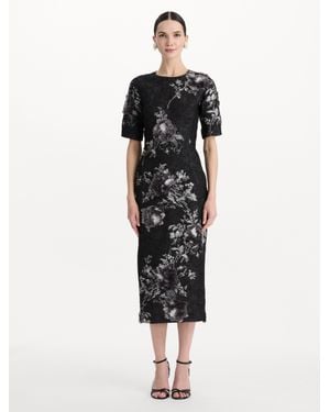 Oscar de la Renta Peony Fil Coup Cocktail Dress - Black