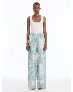 Oscar de la Renta Abstract Plaid Silk Twill Pant - Blue