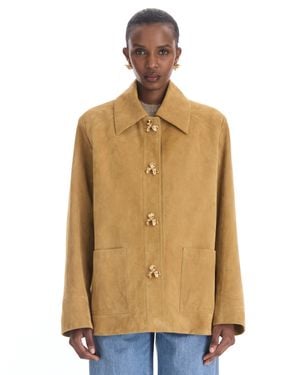 Oscar de la Renta Iris Button Suede Jacket - Natural