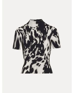 Oscar de la Renta Cowhide Printed Ribbed Pullover - Black