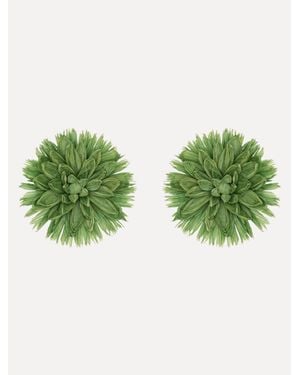 Oscar de la Renta Raffia Flower Clip-On Earrings - Green