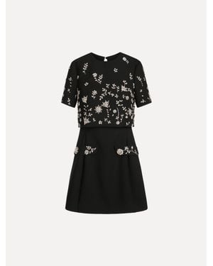 Oscar de la Renta Crystal Floral Embroidered Cocktail Dress - Black