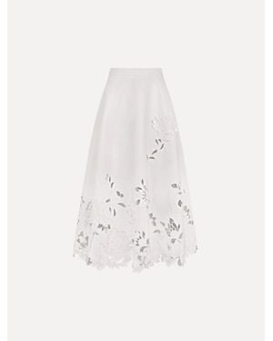 Oscar de la Renta Floral Cutout Cotton Twill Skirt - White