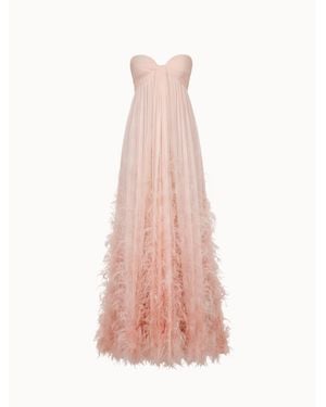 Oscar de la Renta Ombr Feather Embroidered Silk Chiffon Gown - Pink