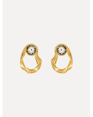 Oscar de la Renta Hammered Loop Stone Earrings - Metallic