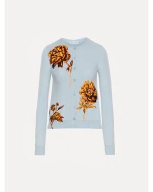 Oscar de la Renta Peony Threadwork Cardigan - Blue