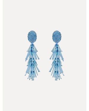 Oscar de la Renta Beaded Fringe Tassel Clip-On Earrings - Blue