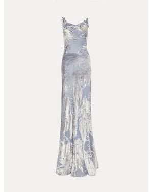 Oscar de la Renta Feather Velvet Devor Gown - White