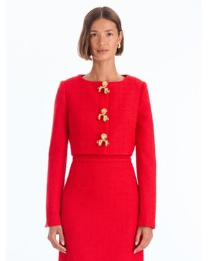 Oscar de la Renta Iris Button Tweed Jacket - Red