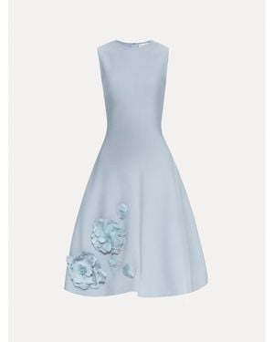Oscar de la Renta Peony Appliqu Knit Dress - Blue