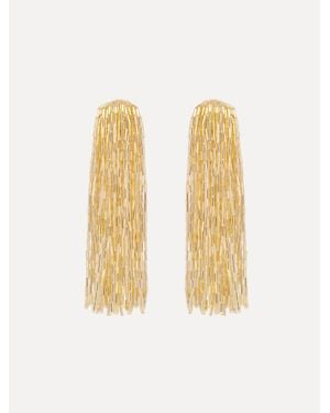 Oscar de la Renta Beaded Tassel Drop Clip-On Earrings - White
