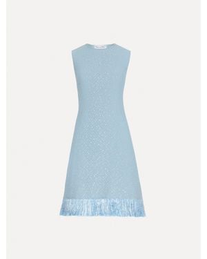 Oscar de la Renta Sequin Tweed Fringe Dress - Blue