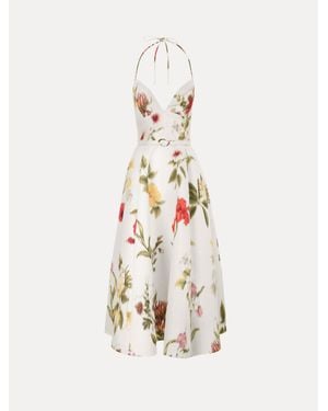 Oscar de la Renta Chin Dominican Mixed-Floral Faille Cocktail Dress - White
