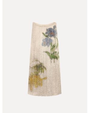 Oscar de la Renta Chin Hibiscus Beaded Fringe Shift Dress - White