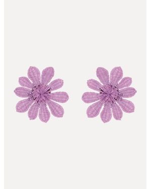 Oscar de la Renta Woven Raffia Flower Clip-On Earrings - Pink