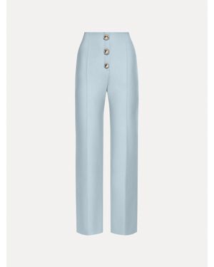 Oscar de la Renta Button-Detailed Wool Pant - Blue