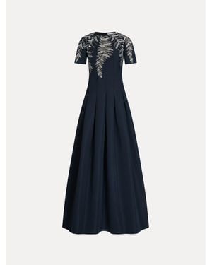 Oscar de la Renta Fern Embroidered Faille Gown - Blue