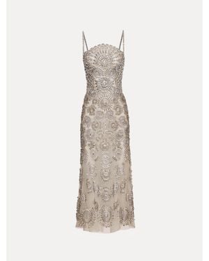 Oscar de la Renta Crystal Medallion Cocktail Dress - White