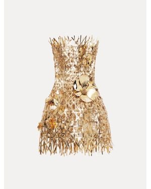 Oscar de la Renta Lattice Embroidered Mini Dress - Metallic