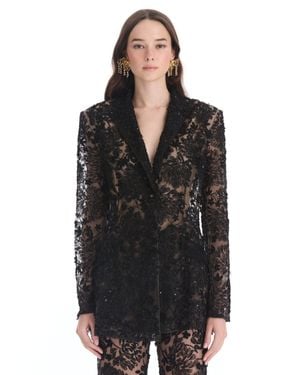 Oscar de la Renta Chrysanthemum Flocked Jacket - Black