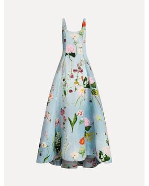 Oscar de la Renta Mixed Botanical Faille Gown - Blue