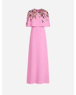 Oscar de la Renta Beaded Mixed Botanical Embroidered Caftan - Pink