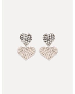 Oscar de la Renta Beaded Crystal Heart Clip-On Earrings - Natural
