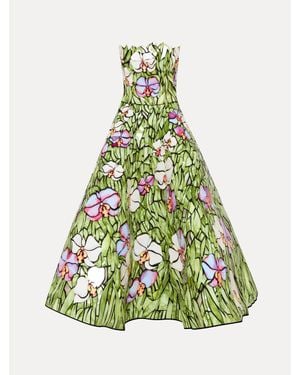 Oscar de la Renta Orchid Mosaic Cocktail Dress - Green
