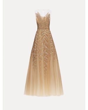 Oscar de la Renta Fern Embroidered Illusion Cocktail Dress - Natural