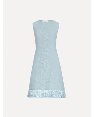 Oscar de la Renta Sequin Tweed Fringe Dress - Blue