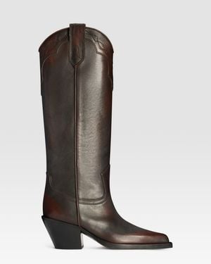 Paris Texas Brushed Leather Western Boot - Brown